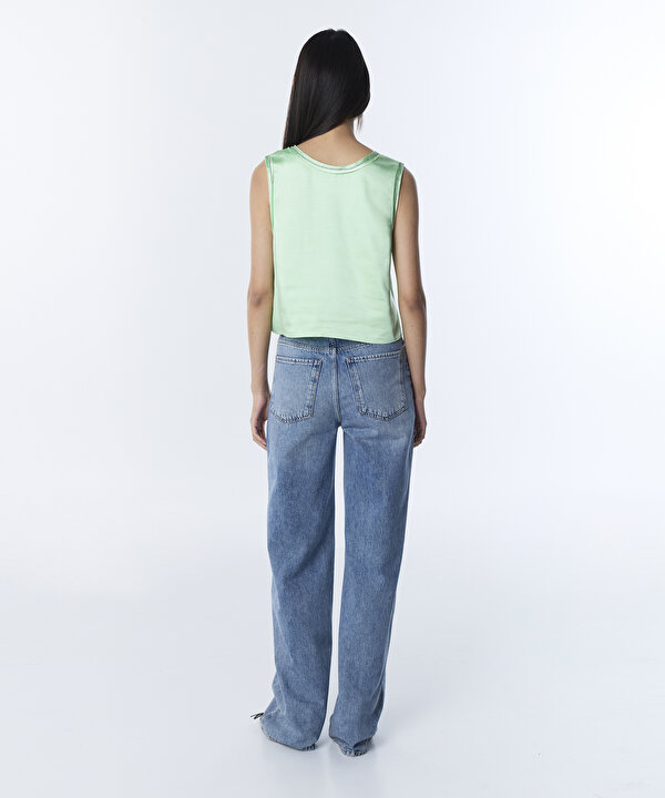 SATEN DOKULU RAW EDGE BLUZ-TS1260006071013-Mint Yeşili-Bluz