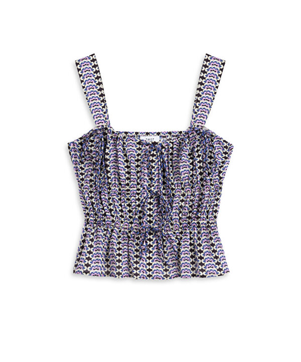 DESENLİ PEPLUM BLUZ-TS1260006098008-Mürdüm-Bluz