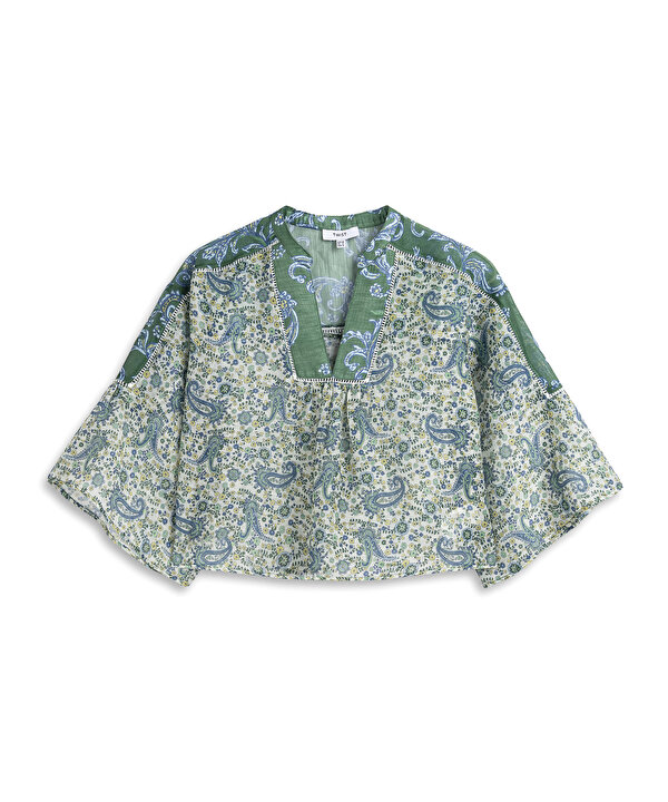 ŞAL DESEN MIX BLUZ-TS1260006100070-Yeşil-Bluz