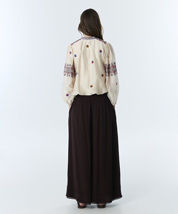 NAKIŞLI BALON KOL BLUZ-TS1260006102082-Krem-Bluz