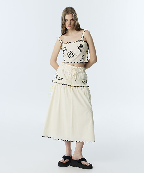 NAKIŞLI POPLİN BLUZ-TS1260006108018-Ekru-Bluz