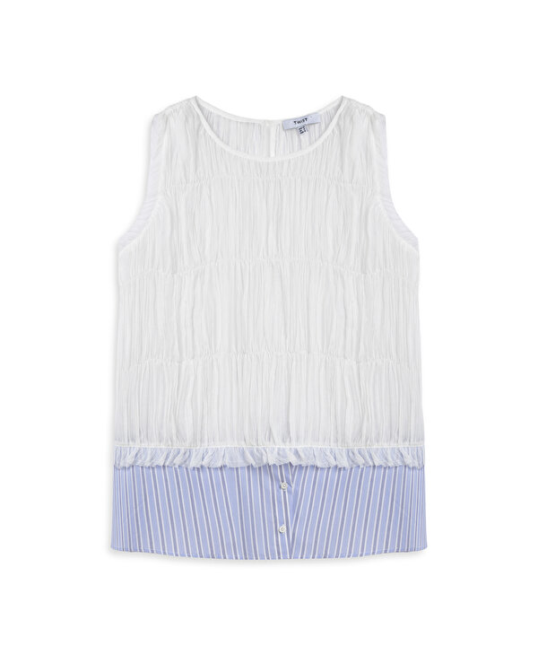 POPLİN MIX KIRIŞIK EFEKTLİ BLUZ-TS1260006151018-Ekru-Bluz