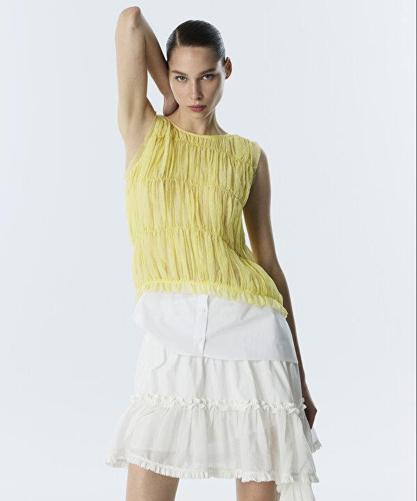 KUMAŞ MIX COLORBLOCK BLUZ-TS1260006171009-Sarı-Bluz