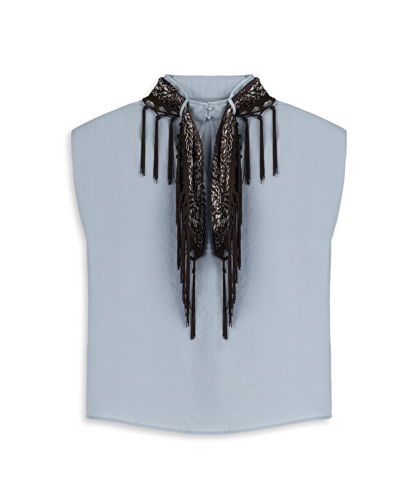 DESENLİ FULARLI BLUZ-TS1260006262028-Açık Mavi-Bluz