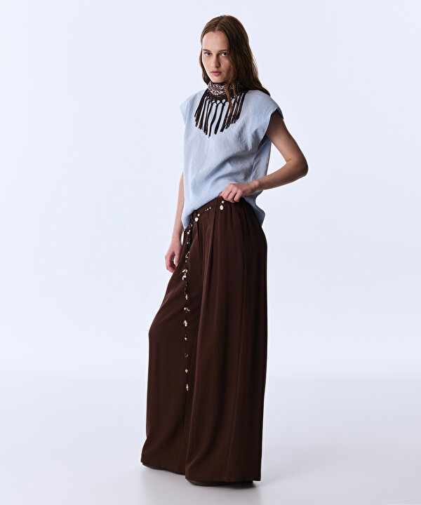 DESENLİ FULARLI BLUZ-TS1260006262028-Açık Mavi-Bluz