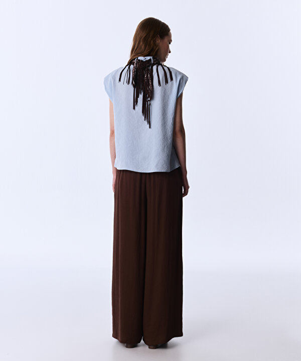 DESENLİ FULARLI BLUZ-TS1260006262028-Açık Mavi-Bluz