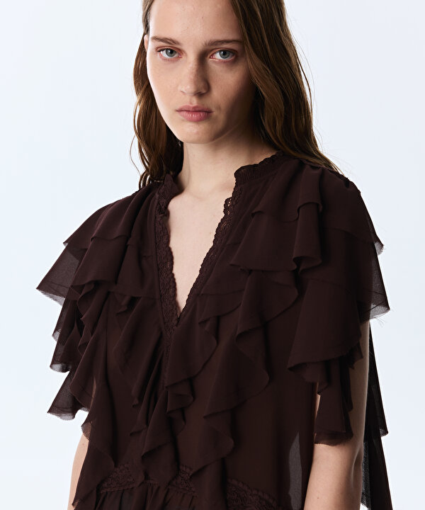VOLANLI BLUZ-TS1260006264074-Kahverengi-Bluz