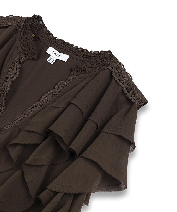 VOLANLI BLUZ-TS1260006264074-Kahverengi-Bluz