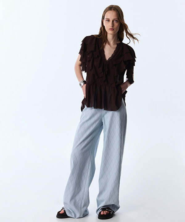 VOLANLI BLUZ-TS1260006264074-Kahverengi-Bluz