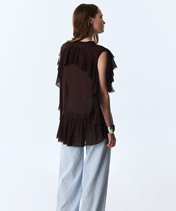 VOLANLI BLUZ-TS1260006264074-Kahverengi-Bluz