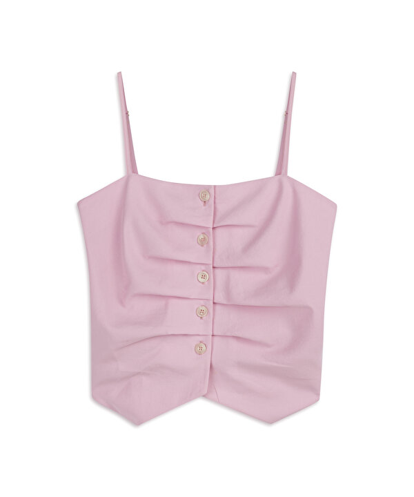 PİLELİ CROP BLUZ-TS1260006291033-Pembe-Bluz