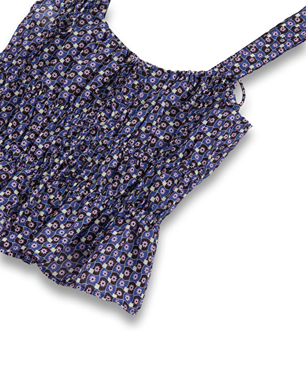 DESENLİ ELASTİK BEL BLUZ-TS1260006296008-Mürdüm-Bluz