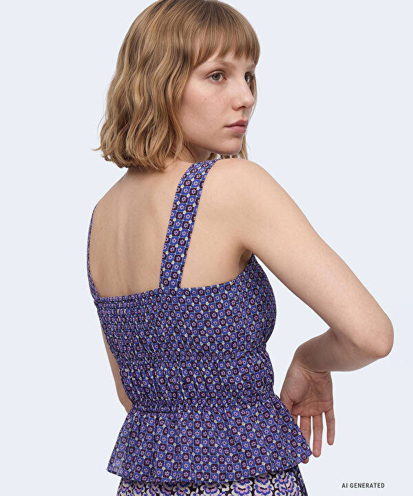 DESENLİ ELASTİK BEL BLUZ-TS1260006296008-Mürdüm-Bluz