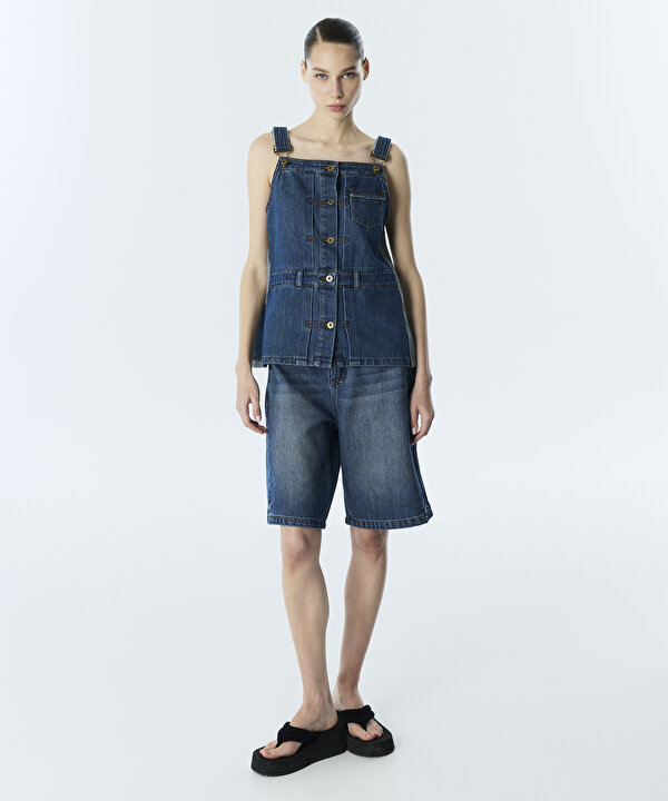 KONTRAST DENİM YELEK-TS1260007042629-İndigo-Yelek