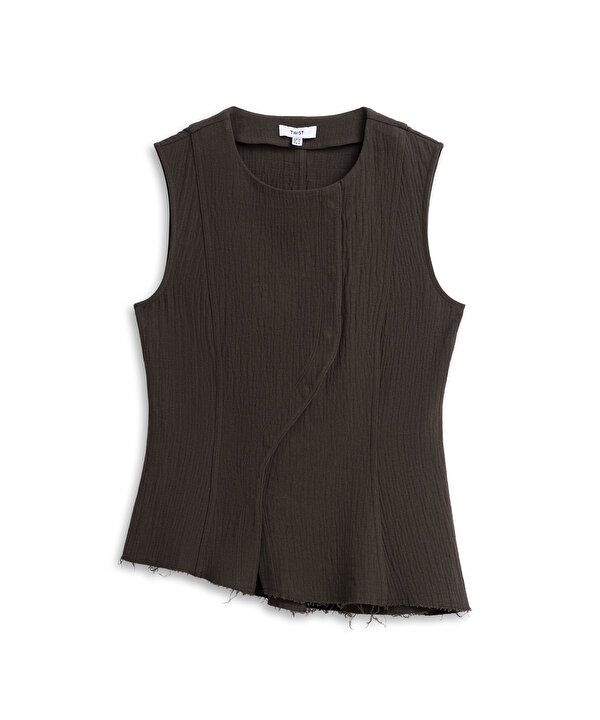 ASİMETRİK RAW EDGE YELEK-TS1260007045074-Kahverengi-Yelek