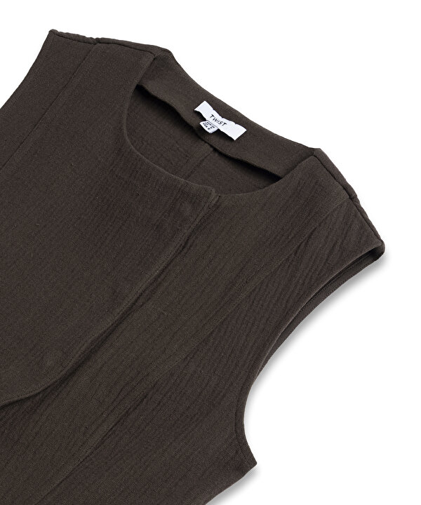 ASİMETRİK RAW EDGE YELEK-TS1260007045074-Kahverengi-Yelek