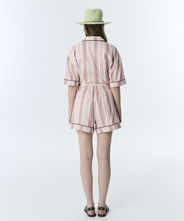 FLORAL NAKIŞLI ÇİZGİLİ ŞORT-TS1260013020033-Pembe-Şort