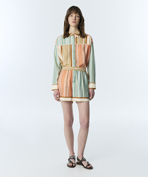 ÇİZGİLİ COLORBLOCK ŞORT-TS1260013022089-Mavi-Şort
