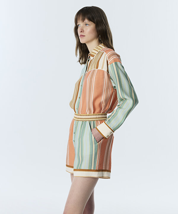 ÇİZGİLİ COLORBLOCK ŞORT-TS1260013022089-Mavi-Şort
