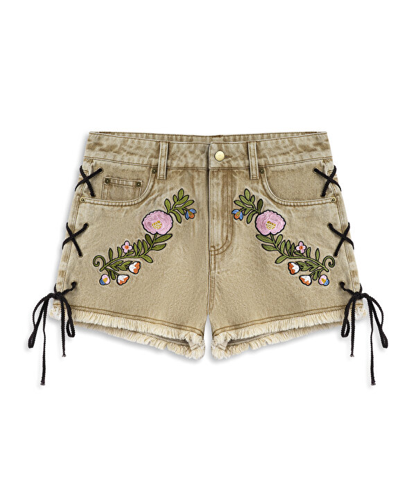 FLORAL NAKIŞLI NON DENİM ŞORT-TS1260013023AD4-Açık Natürel-Şort