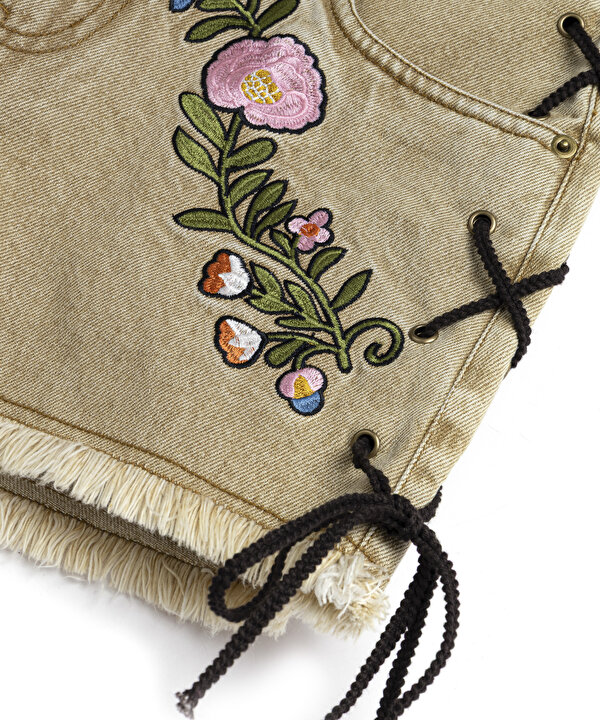 FLORAL NAKIŞLI NON DENİM ŞORT-TS1260013023AD4-Açık Natürel-Şort