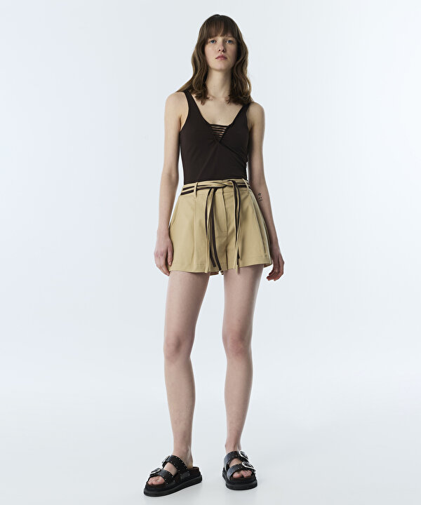 COLORBLOCK BİYELİ KEMERLİ ŞORT-TS1260013030003-Natürel-Şort