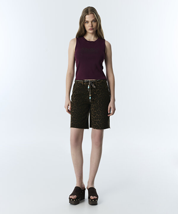 LEOPAR DESEN BERMUDA ŞORT-TS1260013084074-Kahverengi-Şort