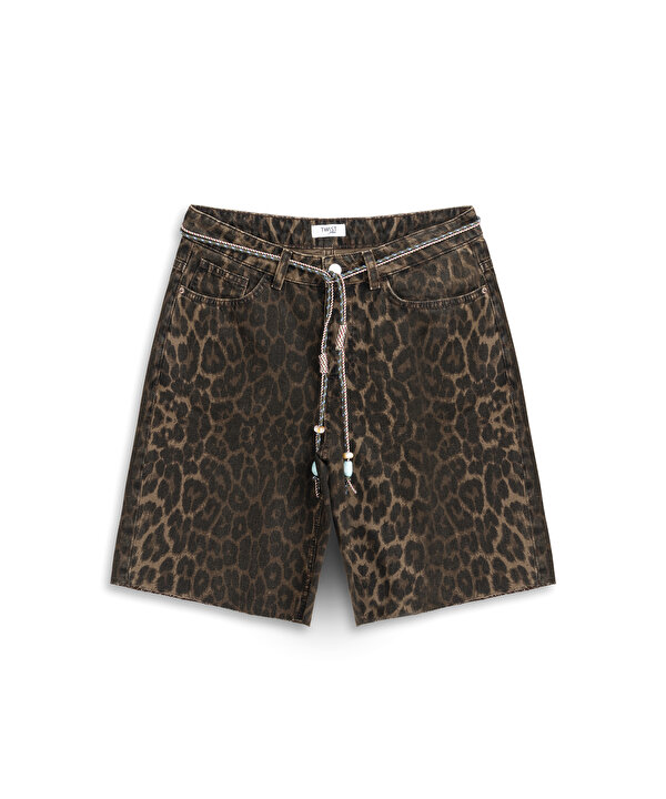 LEOPAR DESEN BERMUDA ŞORT-TS1260013084074-Kahverengi-Şort