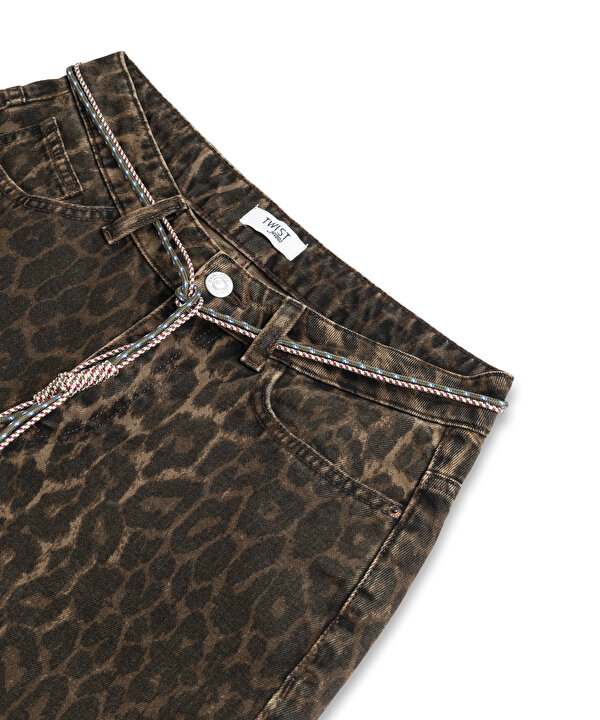 LEOPAR DESEN BERMUDA ŞORT-TS1260013084074-Kahverengi-Şort