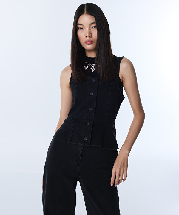 ÇİFT PARÇA GÖRÜNÜM WIDE LEG TULUM-TS1260014010001-Siyah-Tulum