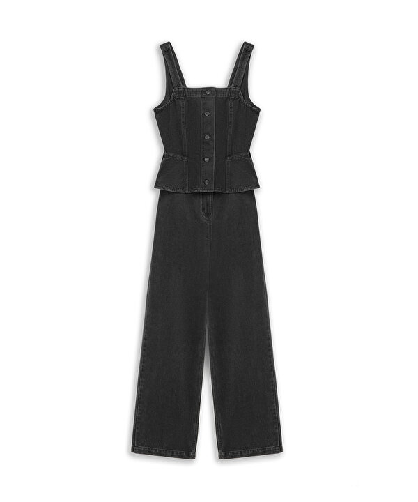 ÇİFT PARÇA GÖRÜNÜM WIDE LEG TULUM-TS1260014010001-Siyah-Tulum