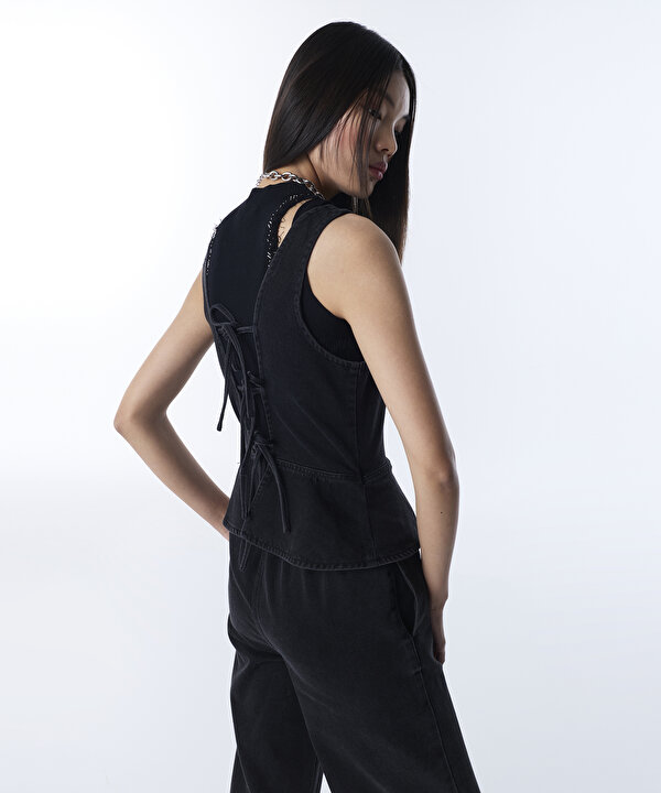 ÇİFT PARÇA GÖRÜNÜM WIDE LEG TULUM-TS1260014010001-Siyah-Tulum