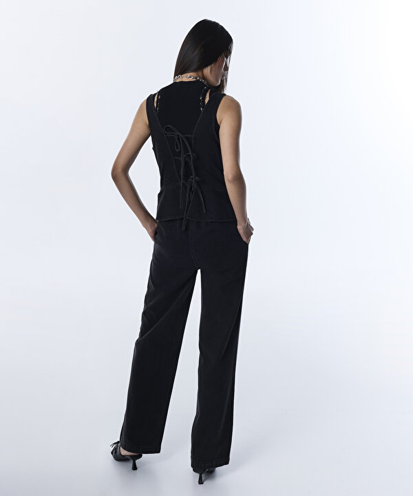 ÇİFT PARÇA GÖRÜNÜM WIDE LEG TULUM-TS1260014010001-Siyah-Tulum