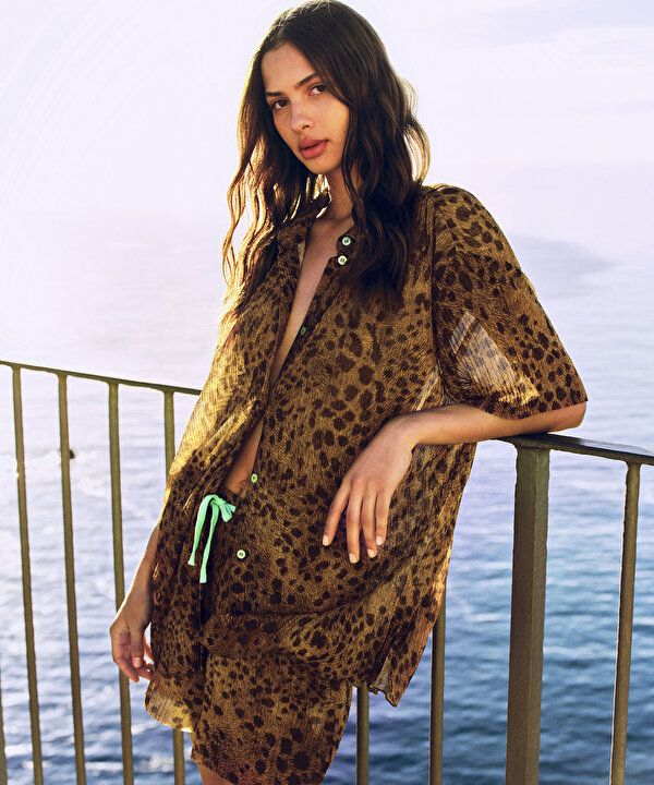 ANIMAL PRINT TUNİK-TS1260016008074-Kahverengi-Tunik