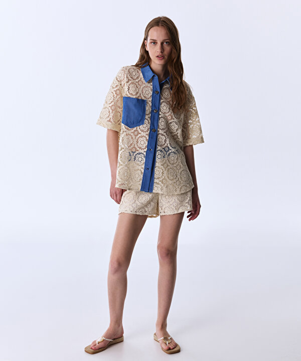 DENİM MIX FİSTO TUNİK-TS1260016009018-Ekru-Tunik