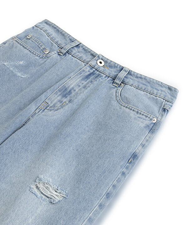 SLOGAN VE HOTFIX BASKILI JEAN PANTOLON-TS1260018008629-İndigo-Jean Pantolon