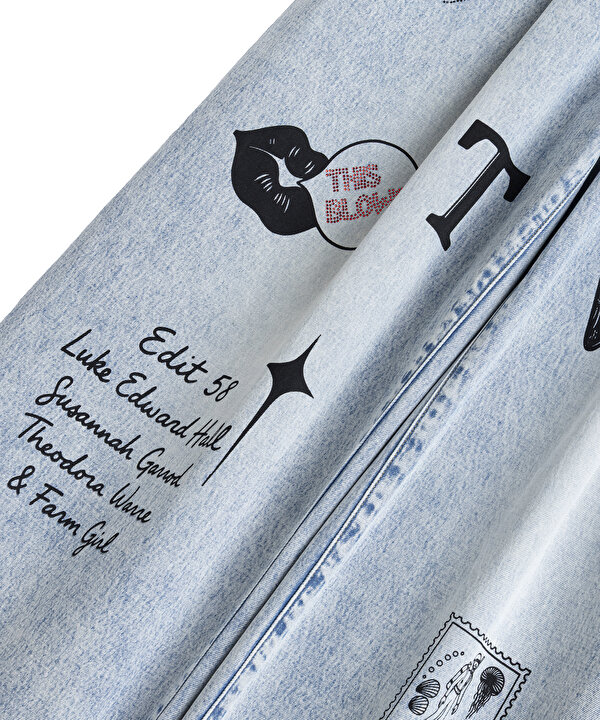 SLOGAN VE HOTFIX BASKILI JEAN PANTOLON-TS1260018019CC2-Açık İndigo-Jean Pantolon