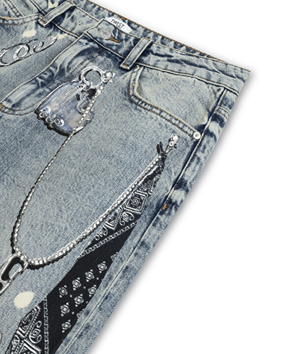 GÖRSEL BASKILI JEAN PANTOLON-TS1260018030CC2-Açık İndigo-Jean Pantolon