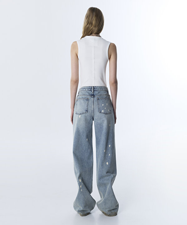 GÖRSEL BASKILI JEAN PANTOLON-TS1260018030CC2-Açık İndigo-Jean Pantolon