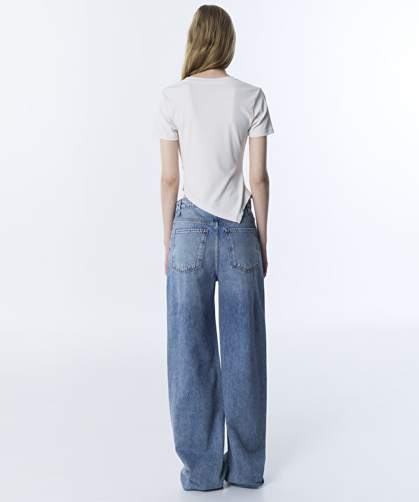 HOTFIX VE TROK BASKILI JEAN PANTOLON-TS1260018032629-İndigo-Jean Pantolon