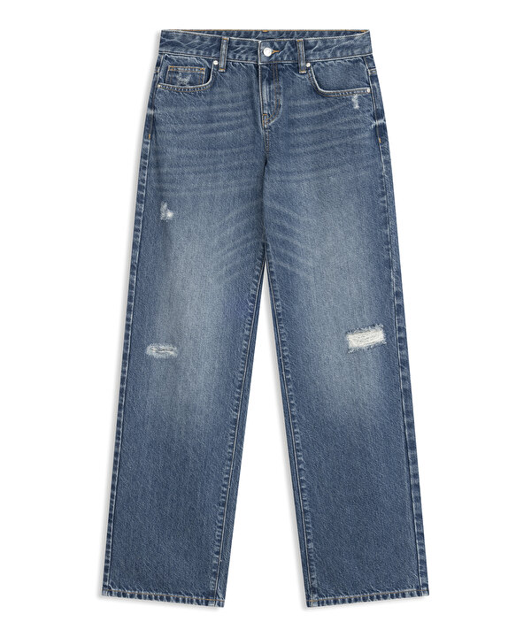 ESKİTME EFEKTLİ JEAN PANTOLON-TS1260018037AC7-Koyu İndigo-Jean Pantolon