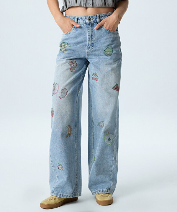 HOTFIX BASKILI JEAN PANTOLON-TS1260018045CC2-Açık İndigo-Jean Pantolon