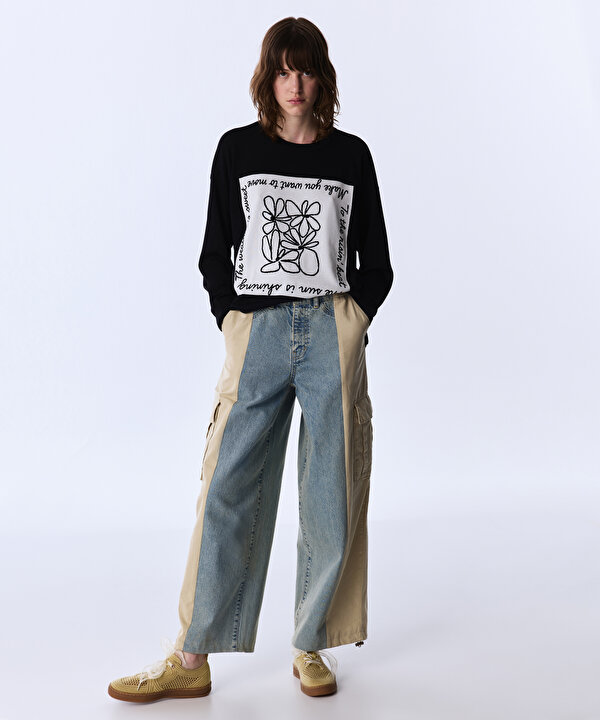 KUMAŞ MIX COLORBLOCK JEAN PANTOLON-TS1260018046CC2-Açık İndigo-Jean Pantolon
