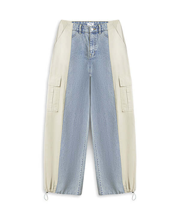 KUMAŞ MIX COLORBLOCK JEAN PANTOLON-TS1260018046CC2-Açık İndigo-Jean Pantolon