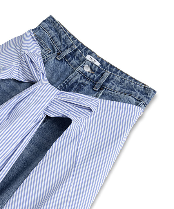 ÇİFT PARÇA GÖRÜNÜM JEAN PANTOLON-TS1260018050629-İndigo-Jean Pantolon