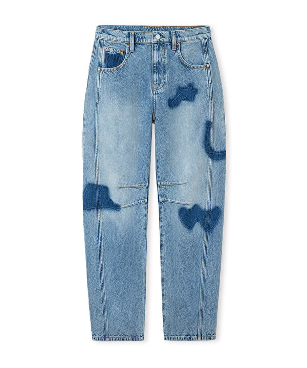 BASKILI BARREL FİT JEAN PANTOLON-TS1260018052629-İndigo-Jean Pantolon