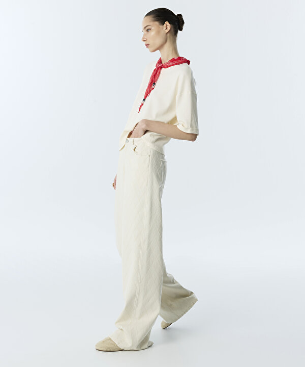 BAKLAVA DOKULU WIDE LEG JEAN PANTOLON-TS1260018054AB1-Yağ-Jean Pantolon