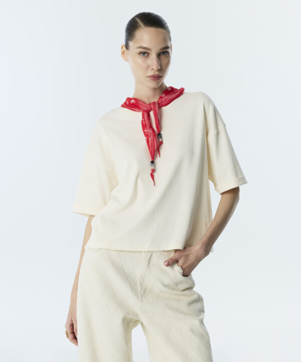 BAKLAVA DOKULU WIDE LEG JEAN PANTOLON-TS1260018054AB1-Yağ-Jean Pantolon