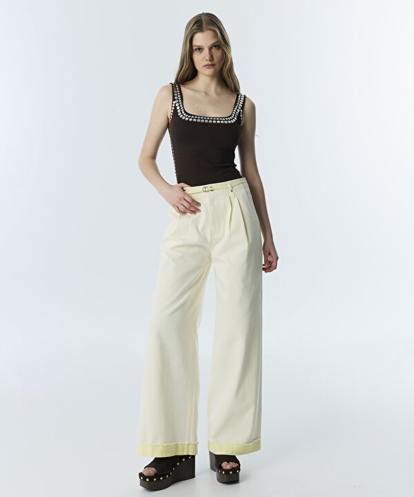 COLORBLOCK WIDE LEG JEAN PANTOLON-TS1260018055009-Sarı-Jean Pantolon