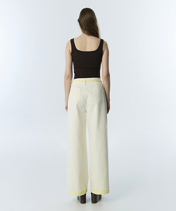 COLORBLOCK WIDE LEG JEAN PANTOLON-TS1260018055009-Sarı-Jean Pantolon